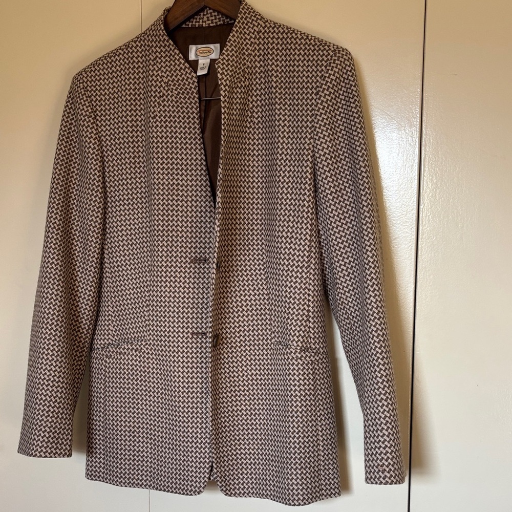Talbots Brown and White Houndstooth Wool Blazer Size 8